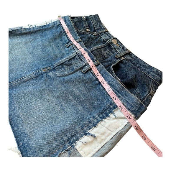 ZARA ZW Denim Mini Skirt Double Waisted Upcycled Ultra Mini Size Small - Picture 16 of 16